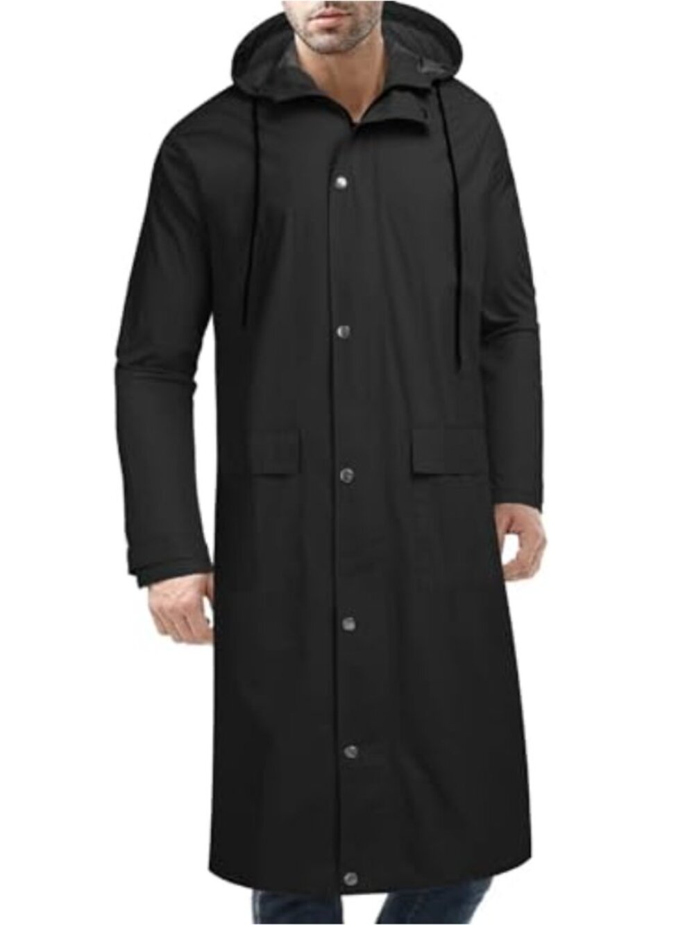 Men's Waterproof Long Rain Coat with Hood Lightweight Windbreaker